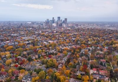 aerial view of Minneapolis in fall